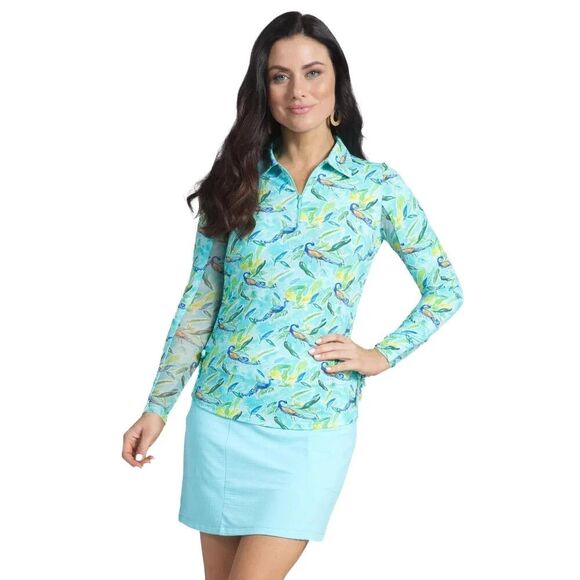 IBKUL Tops - IBKUL Rachel Print 1/4 Zip Adjustable Length Top Women's Small UPF Protection